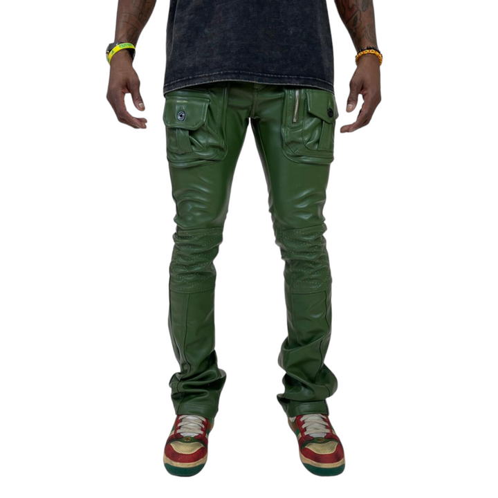 Motive Denim Vegan Leather Rider Pants Olive