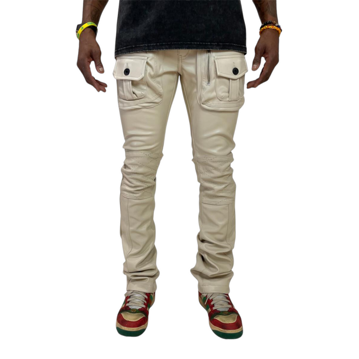 Motive Denim Vegan Leather Rider Pants Khaki