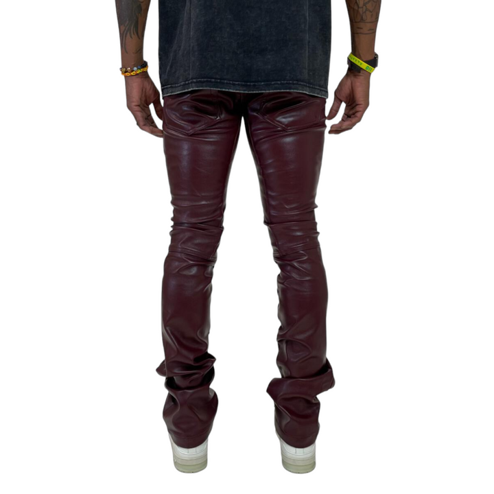 Motive Denim Vegan Leather Rider Pants Burgundy