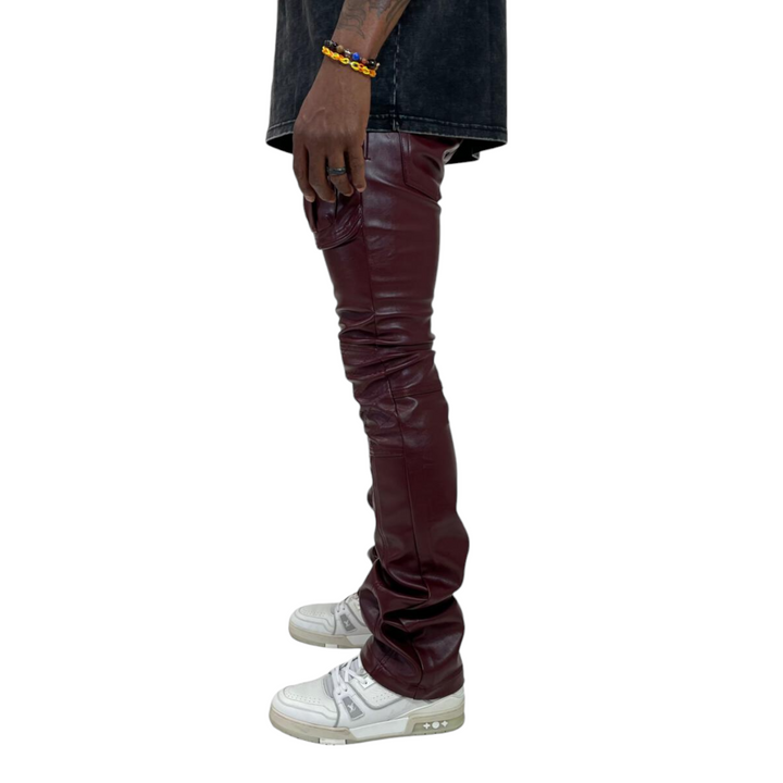Motive Denim Vegan Leather Rider Pants Burgundy