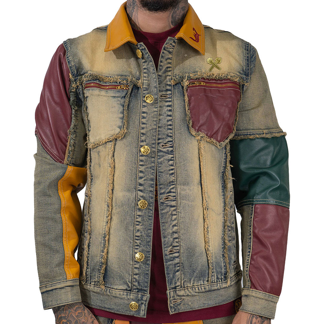 Juren Leather Patchwork Denim Jacket