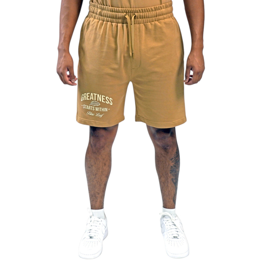 Blac Leaf Greatness Starts Within Trucker Hat Khaki, Greatness Starts Within ,Greatness Starts Within Shorts Khaki   Outfit Combo