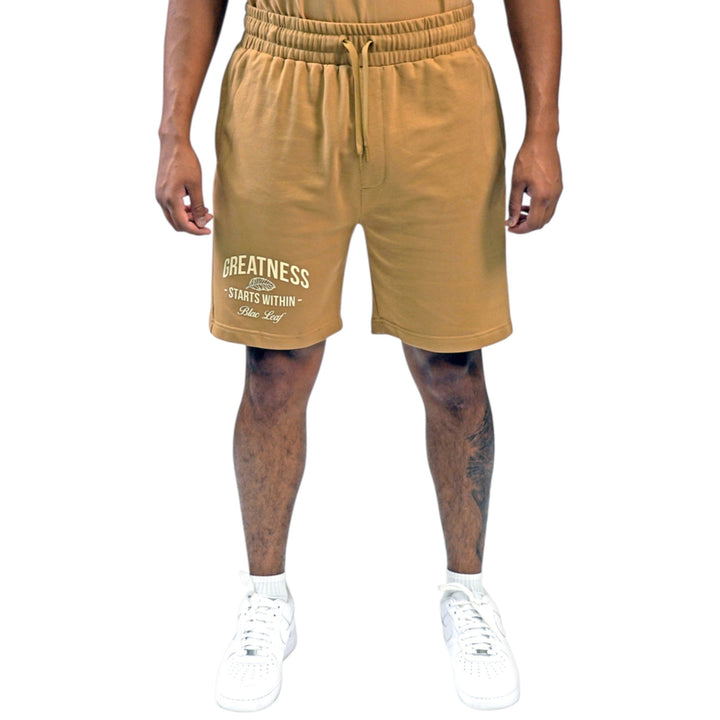 Blac Leaf Greatness Starts Within Trucker Hat Khaki, Greatness Starts Within ,Greatness Starts Within Shorts Khaki   Outfit Combo