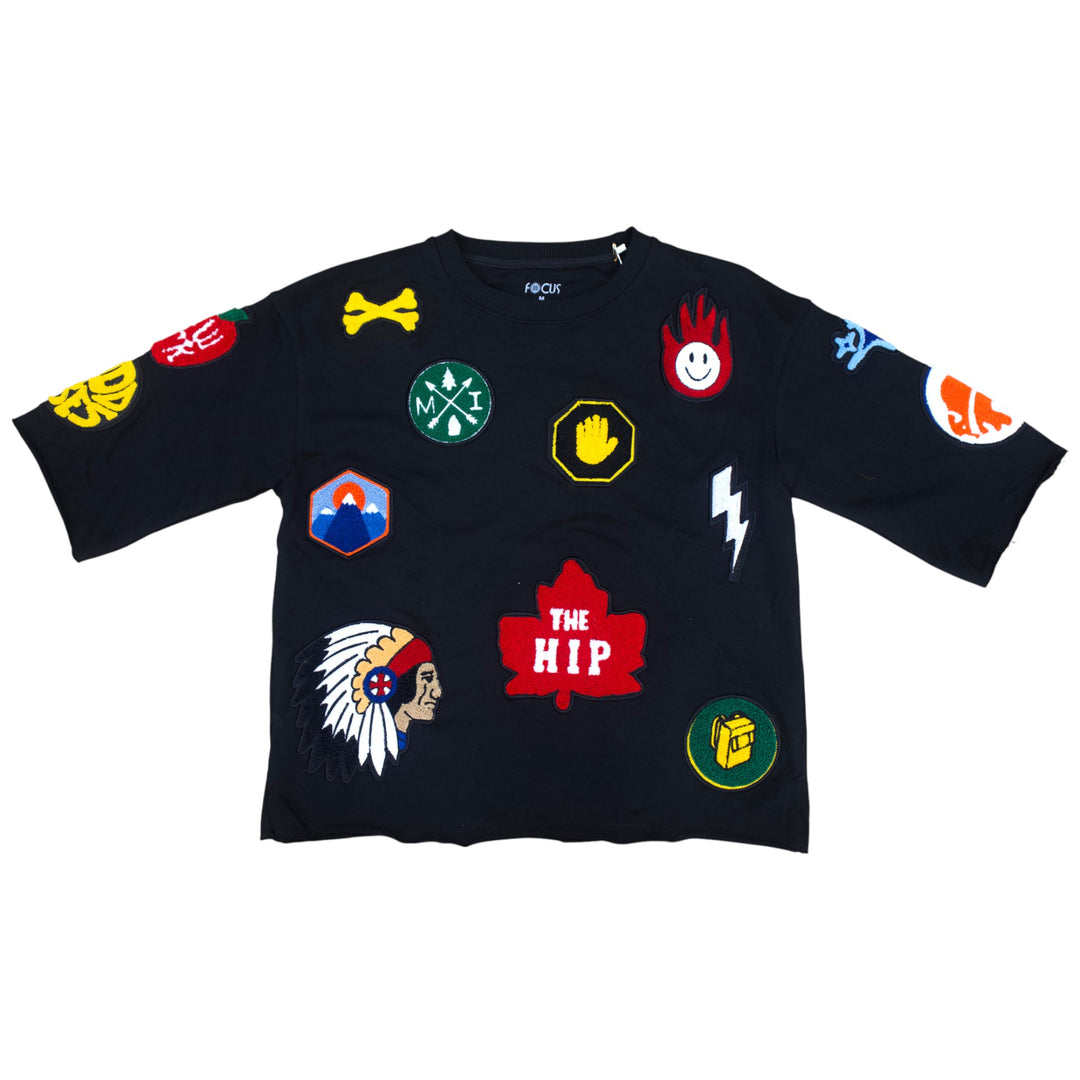 Focus Patchwork Crop Shirt Black