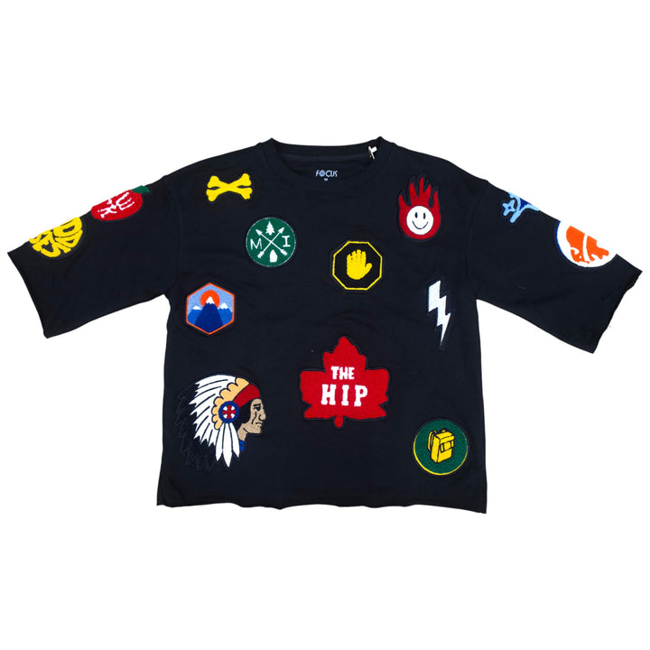 Focus Patchwork Crop Shirt Black