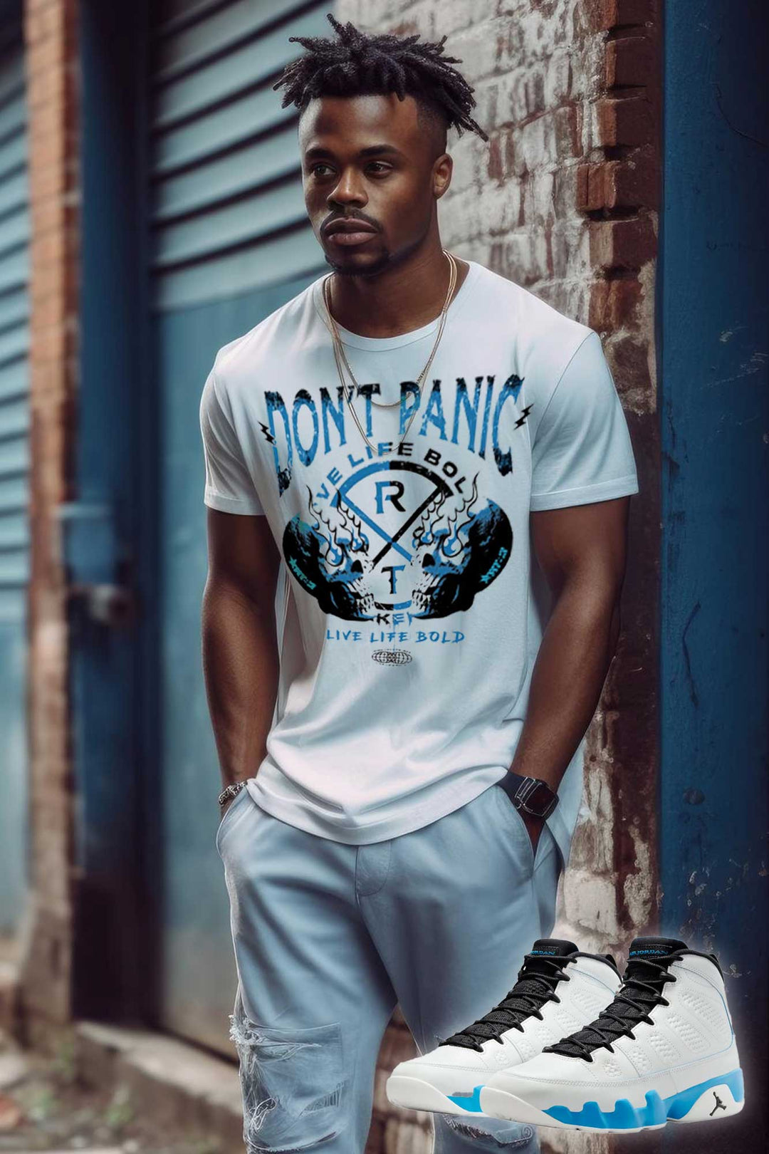 Risq Takers Dont Panic Tee White / Blue