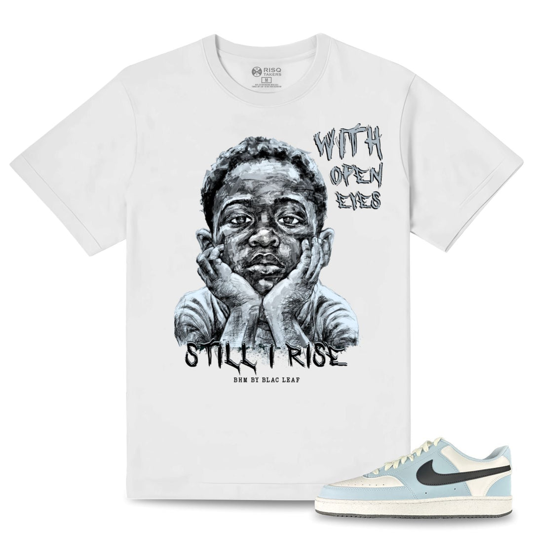 Blac Leaf With Open Eyes Tee Wht/ Blue  Combo