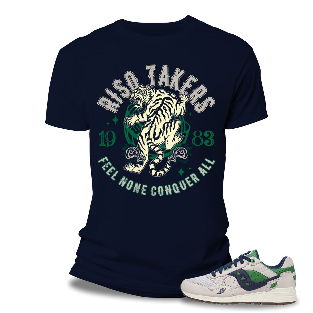 Risq Takers Feel None Conquer All Tee Navy