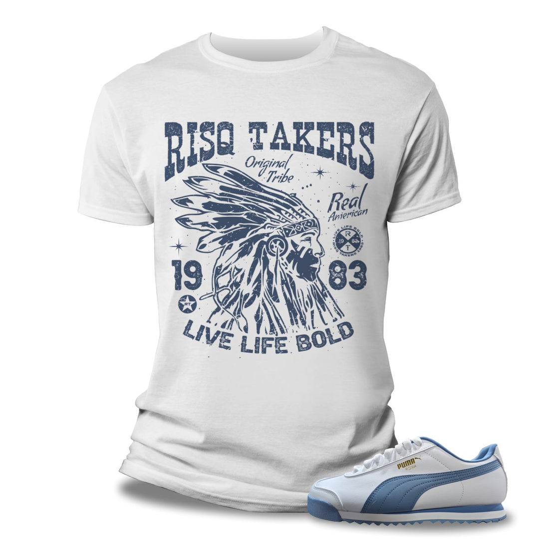 Risq Takers Original Tribe Tee White/ Skyblue