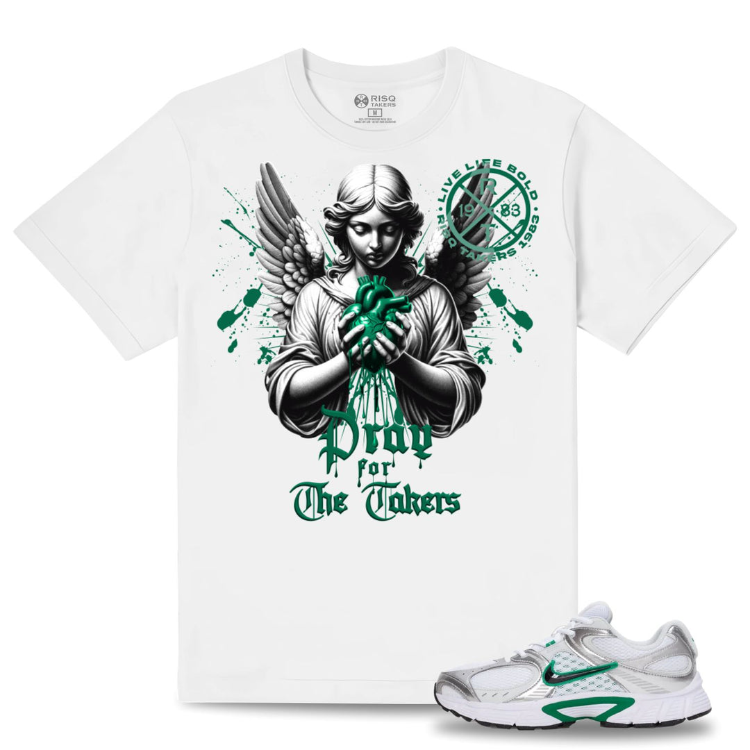Risq Takers Pray for Takers Tee White With Green