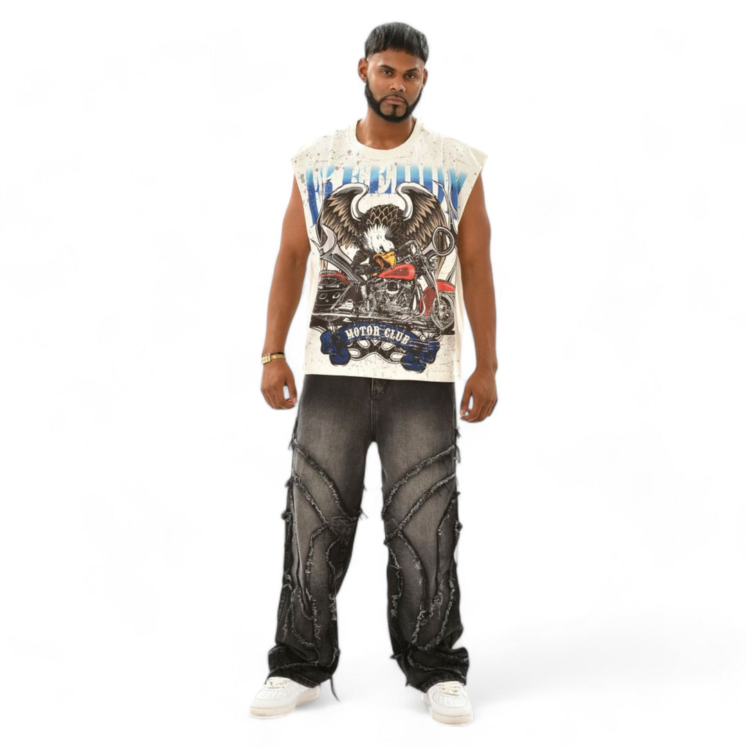 Eleve Freedom Motor Club Sleeveless Tee Grey