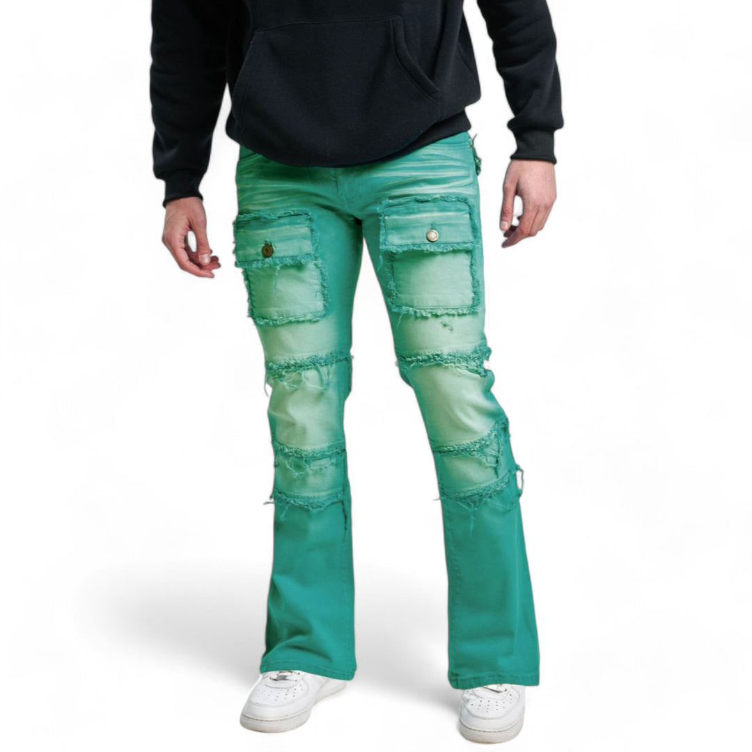 Taker Distressed Stack Denim Teal Wash