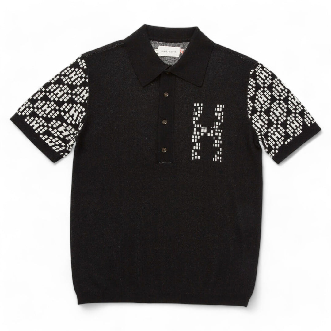 HTG Knit H Pattern Polo Black