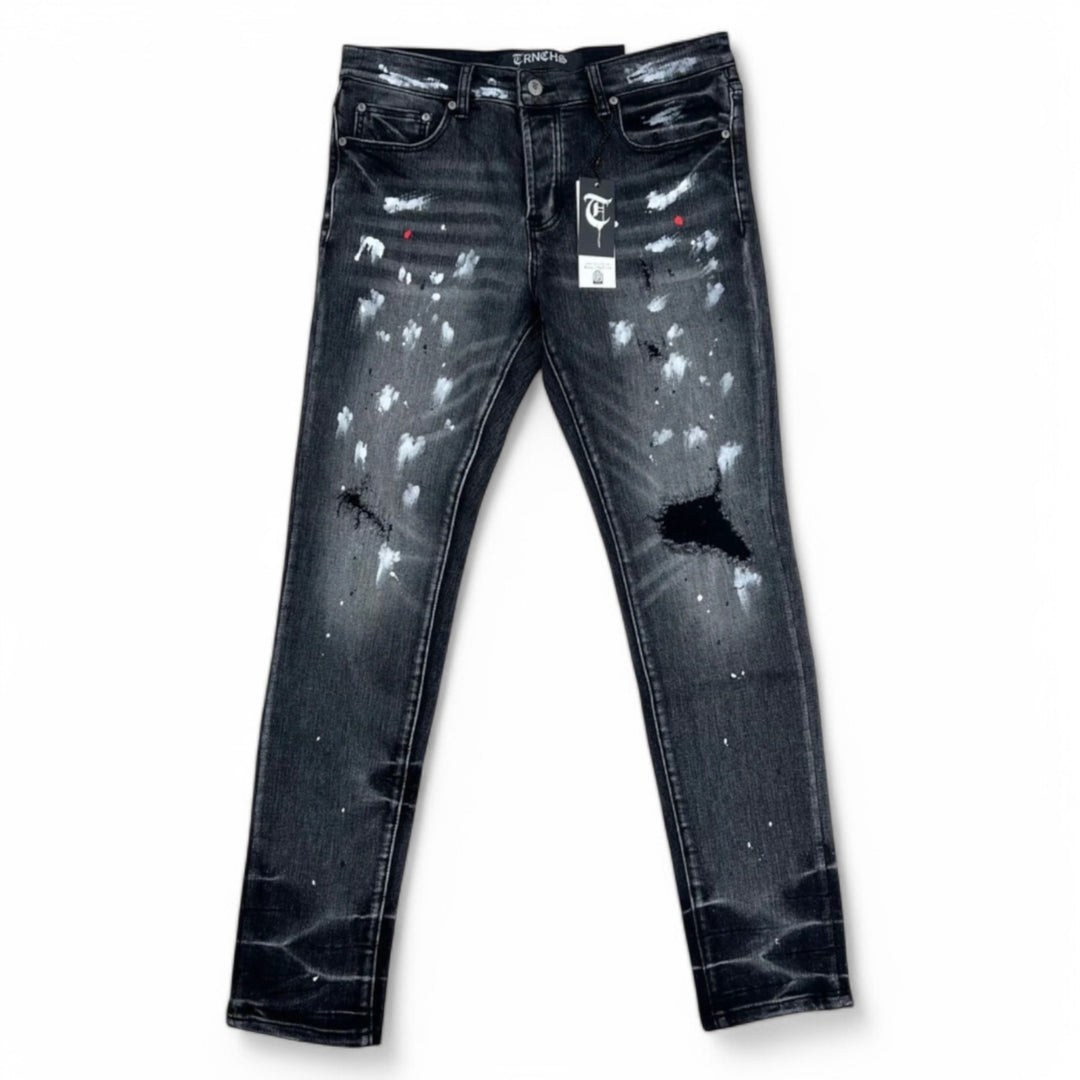 Trnchs "DHAMAR" Black Wash Paint Skinny Denim