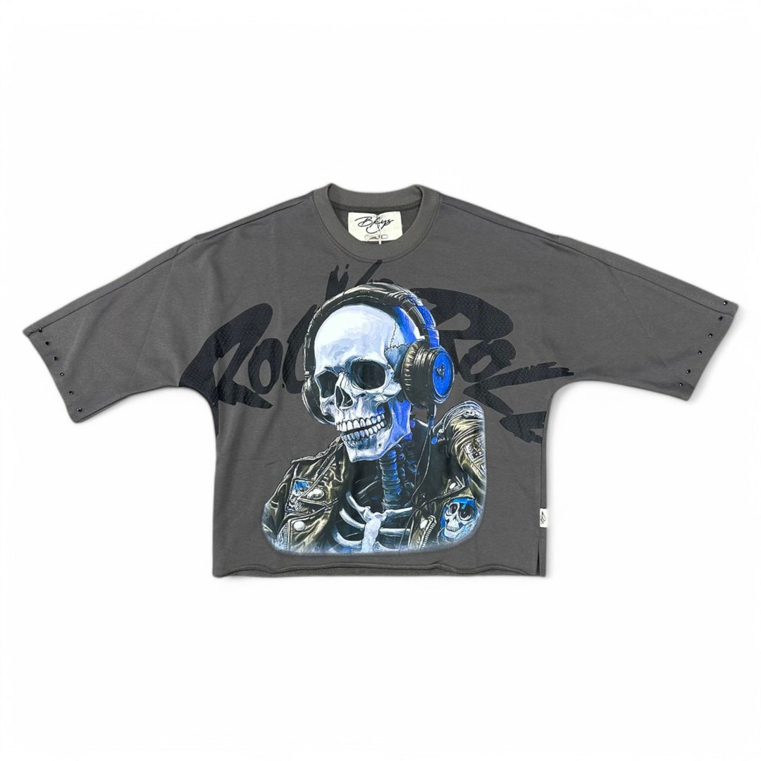 BKYS Headphone Skull Cropped Tee Grey