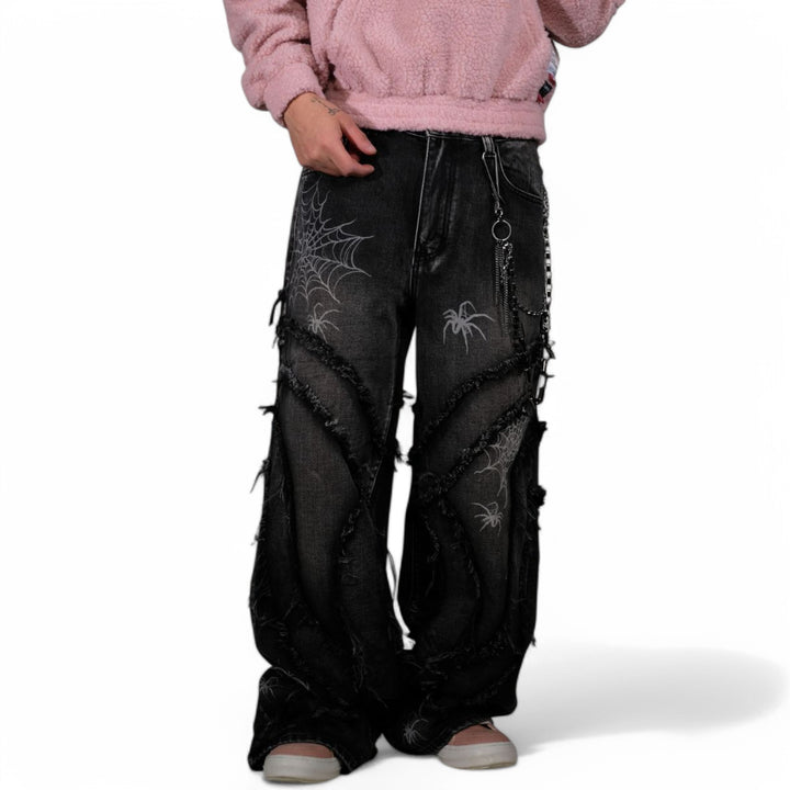 Vicious Spyder Web Baggy Fit Denim Vintage Black