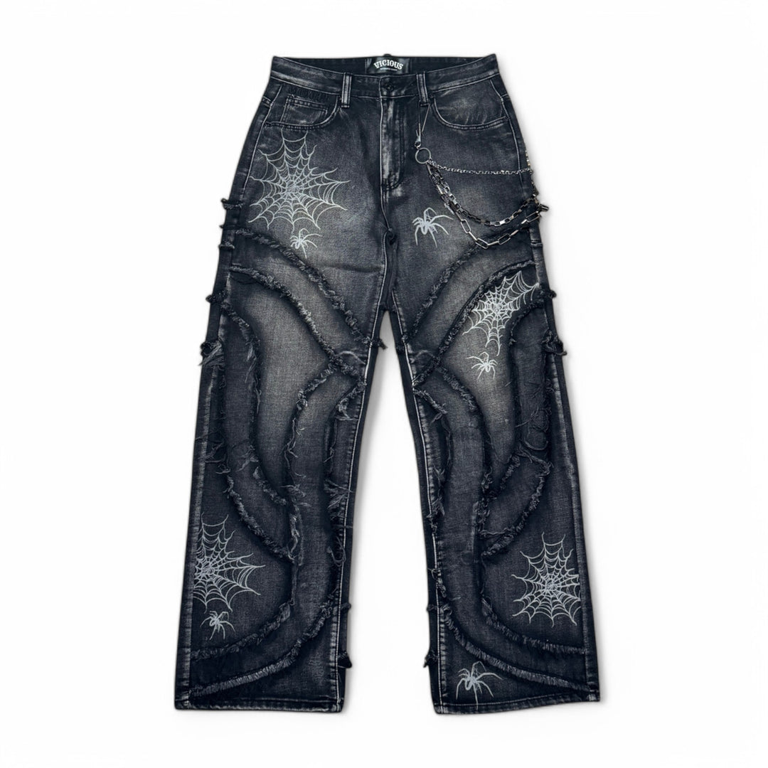 Vicious Spyder Web Baggy Fit Denim Vintage Black