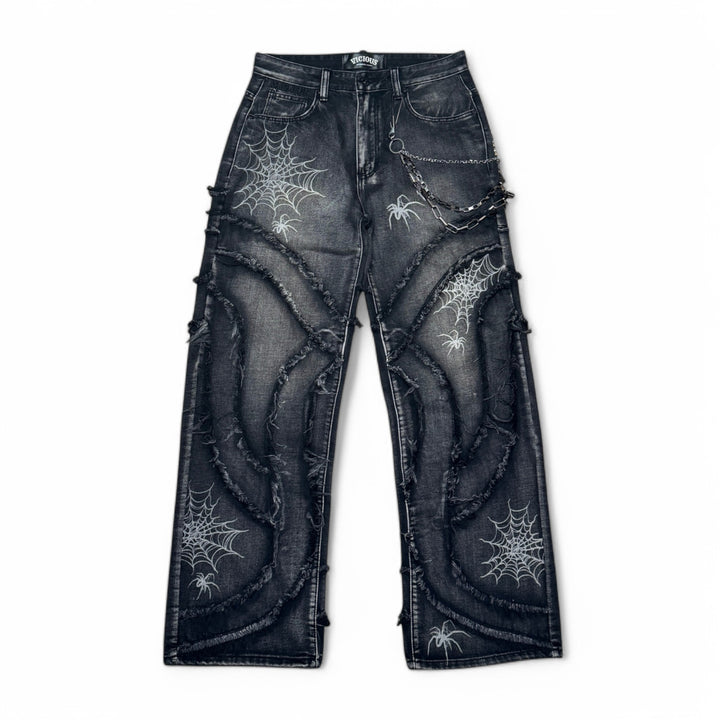Vicious Spyder Web Baggy Fit Denim Vintage Black