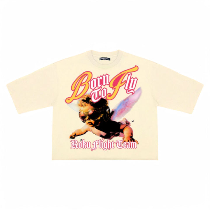 Roku Born To Fly Cropped Tee Eggshell