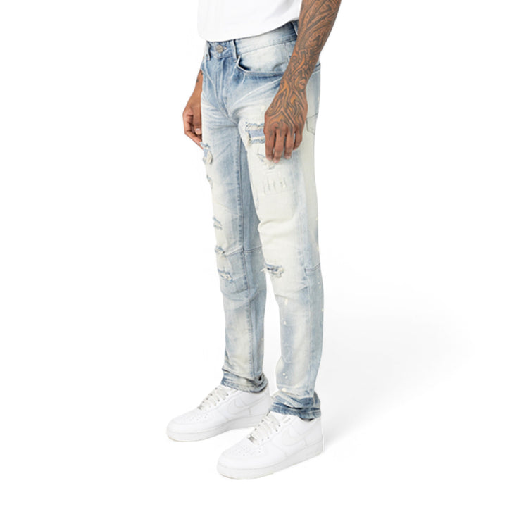 Smoke Rise Vintage Rip & Repair Jeans Aqua Blue