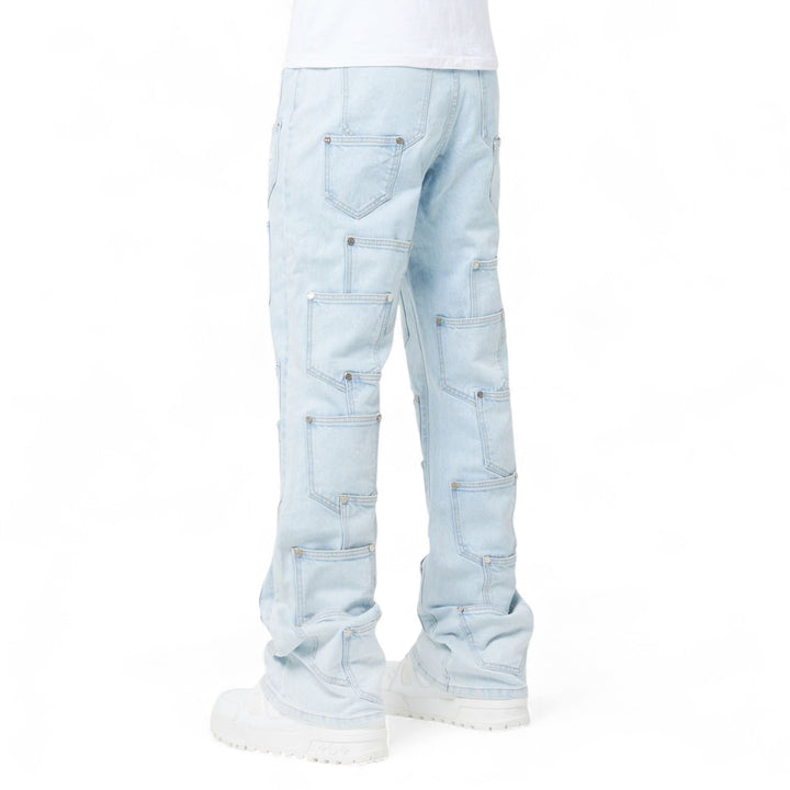 Guapi Aqua Blue Pockets Flared Denim