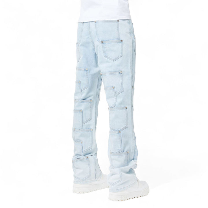 Guapi Aqua Blue Pockets Flared Denim