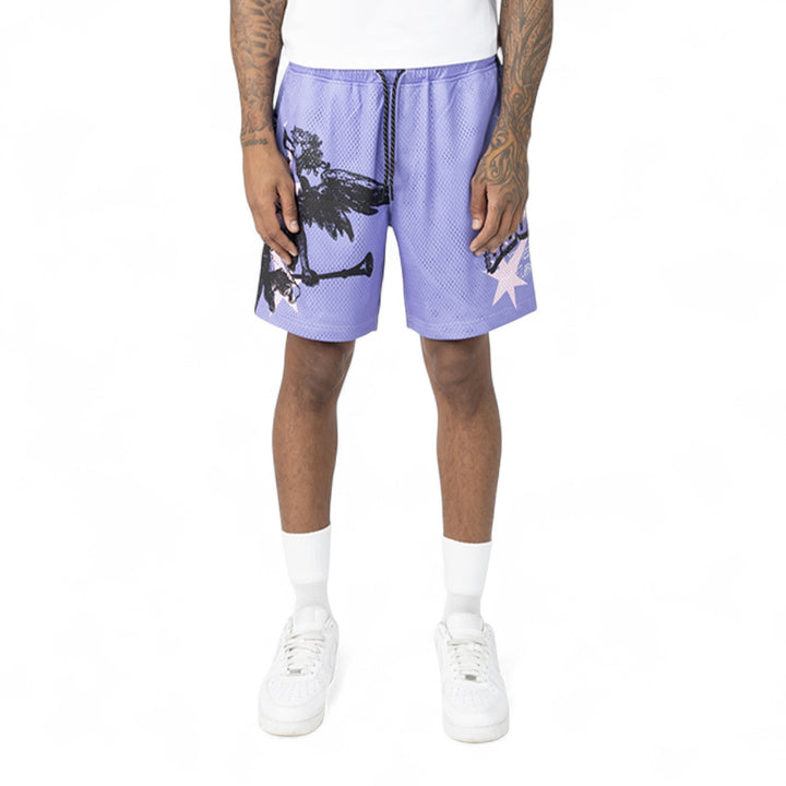 Smoke Rise Printed Mesh Short Purple