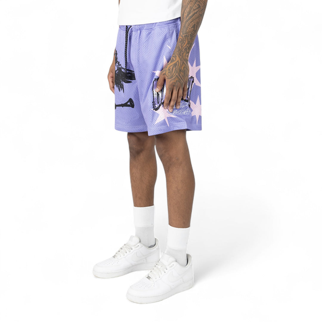 Smoke Rise Printed Mesh Short Purple