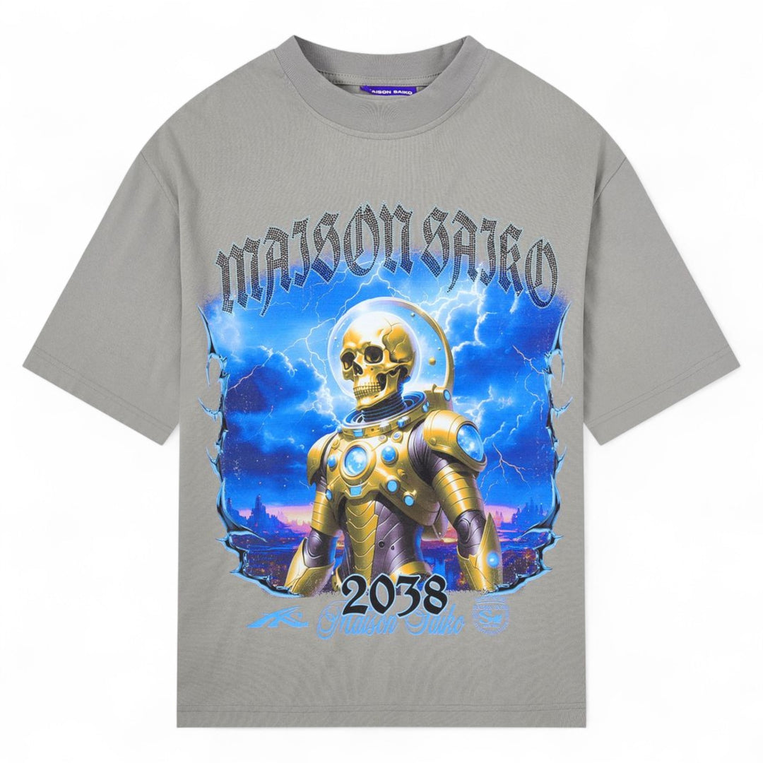 Maison Saiko Skrull Faces Tee Light Grey