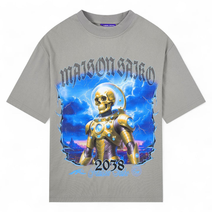 Maison Saiko Skrull Faces Tee Light Grey