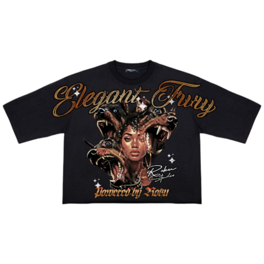 Roku Elegant Fury Cropped Tee Black