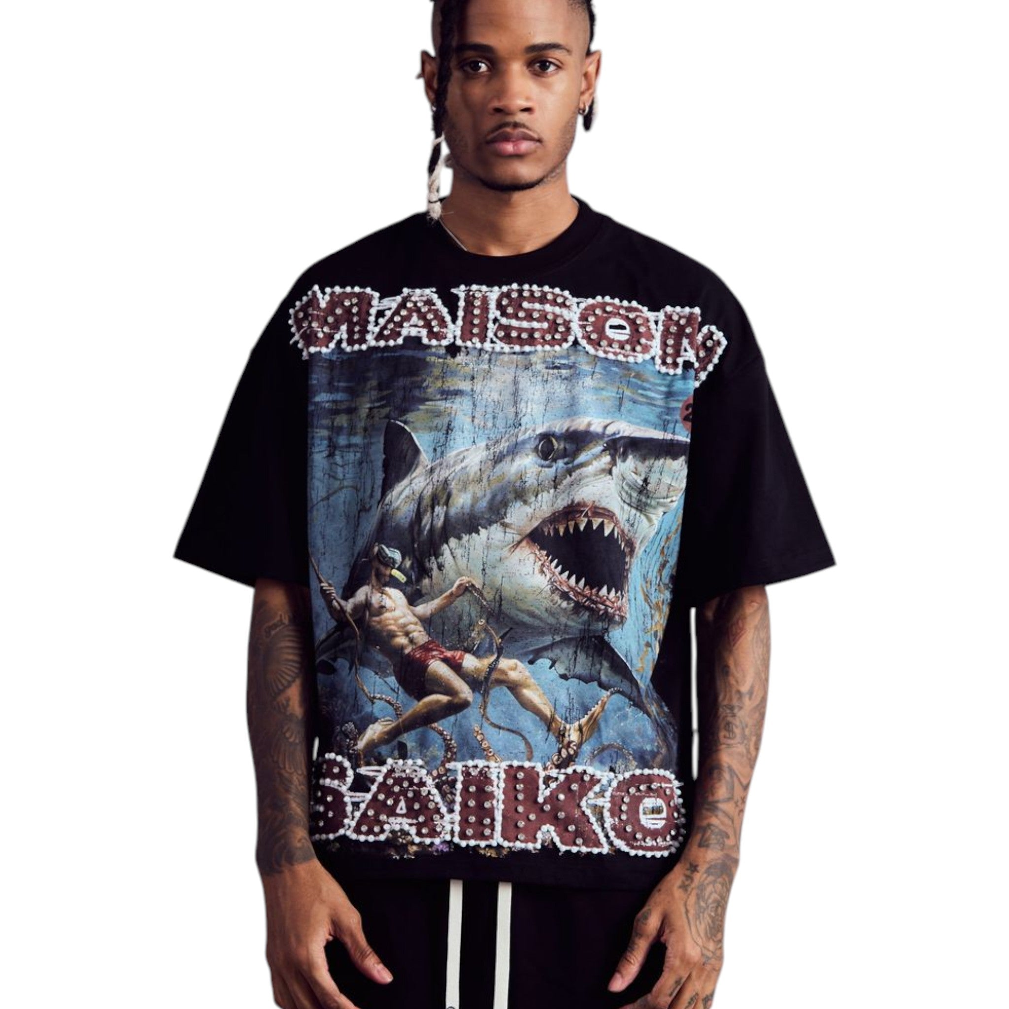 Maison Saiko Comic Book Shark Rhinestone Tee – Purple Carpet Miami
