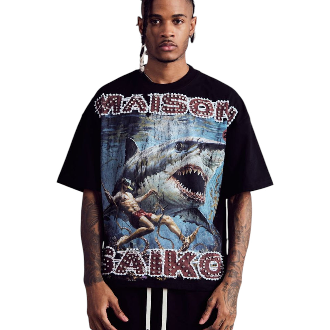 Maison Saiko Comic Book Shark Rhinestone Tee