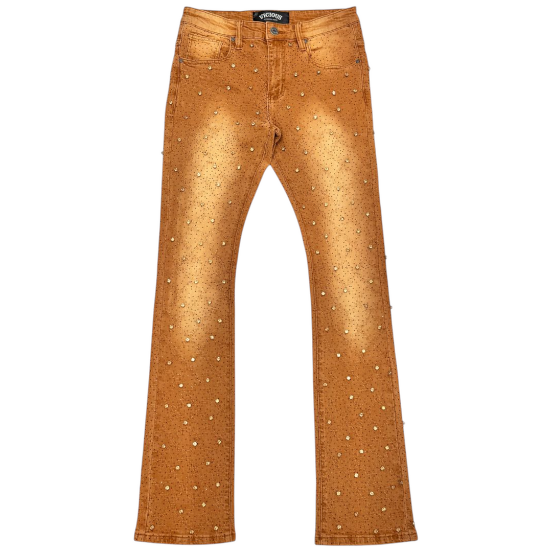 Vicious Denim Embellished Flare Wheat Rust