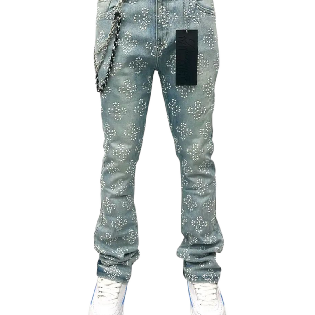 Premium Milano Snow Ball Stacked Jean Light Blue