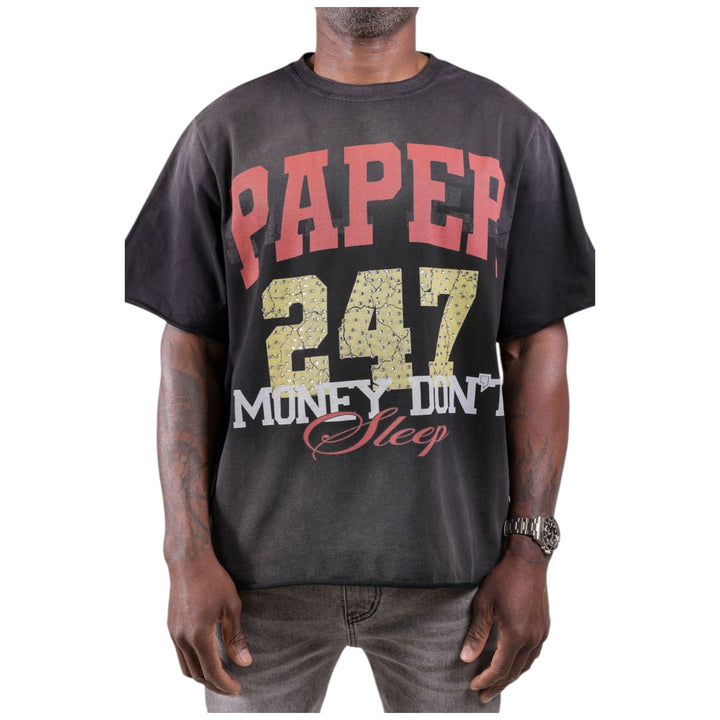 Paper Money 247 Tee with Rhinestones Black