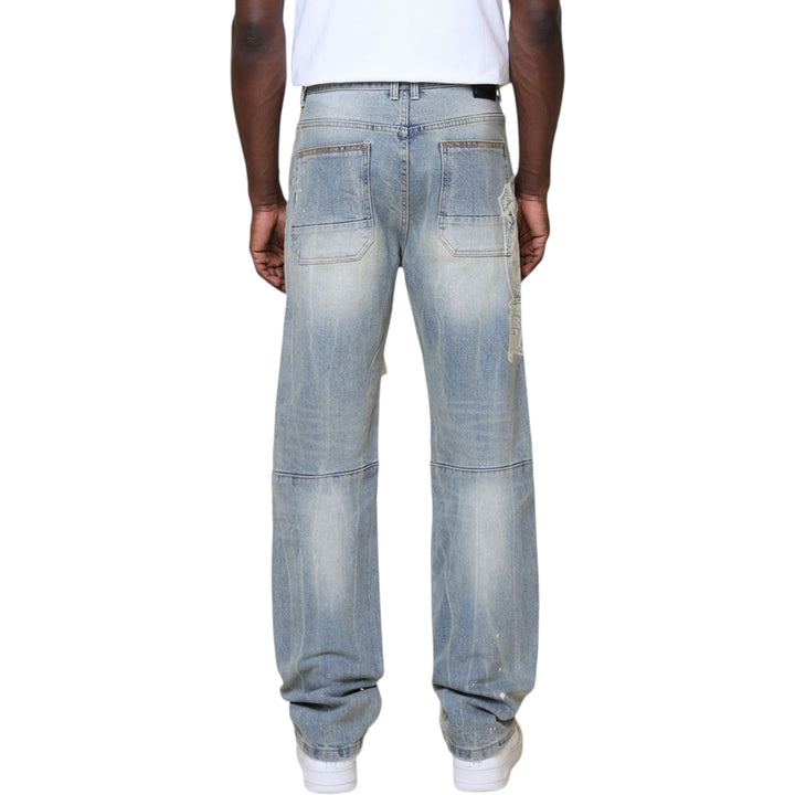 Smoke Rise Grandeur Plaid Stacked Jean Munich Blue