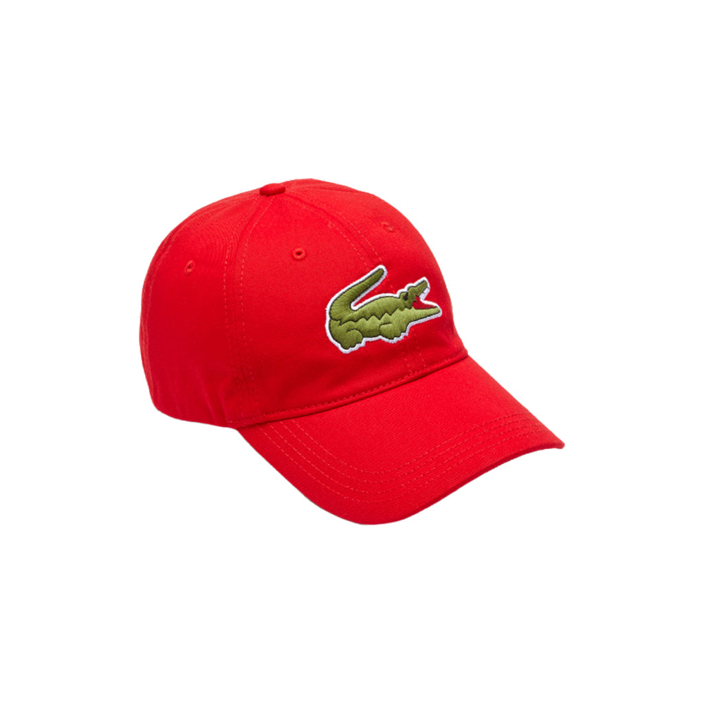 LACOSTE Big Croc Twill Leatherstrap Cap Red