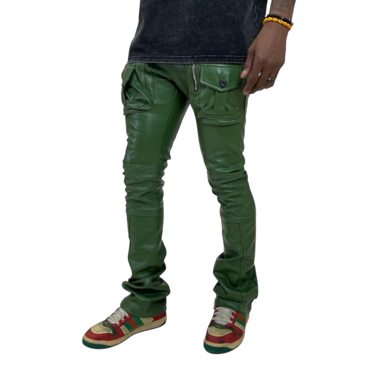 Motive Denim Vegan Leather Rider Pants Olive