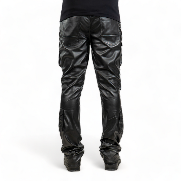 Smoke Rise Stacked Leather Pants Black