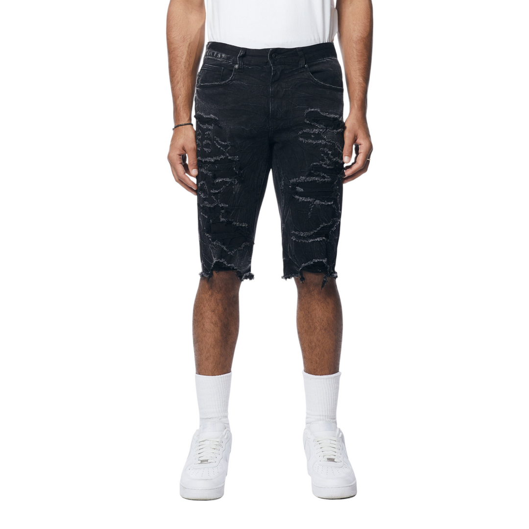 Smoke Rise Distressed Rip & Repair Denim Short Black