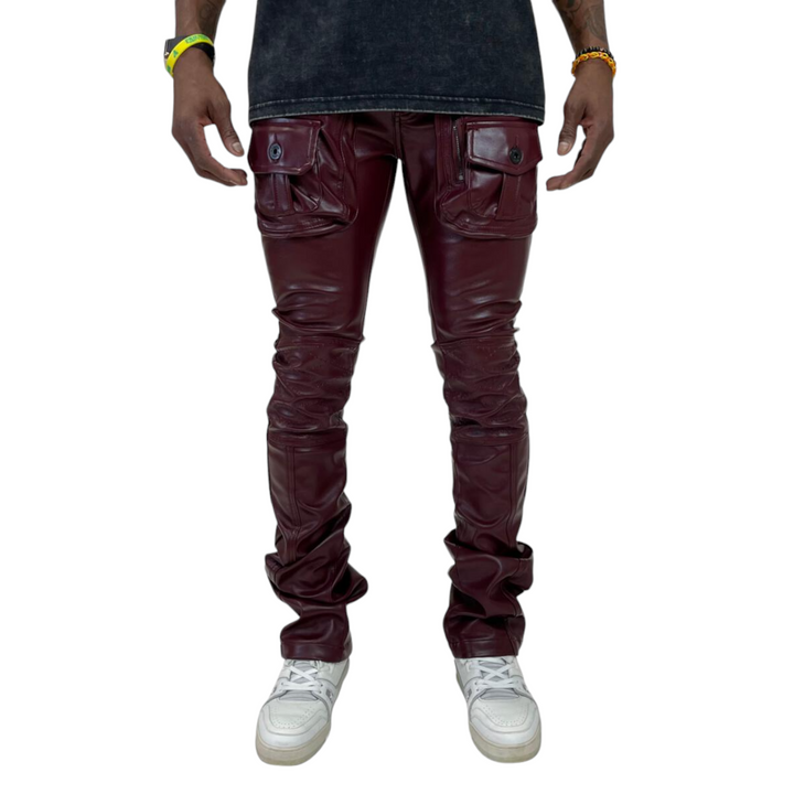 Motive Denim Vegan Leather Rider Pants Burgundy