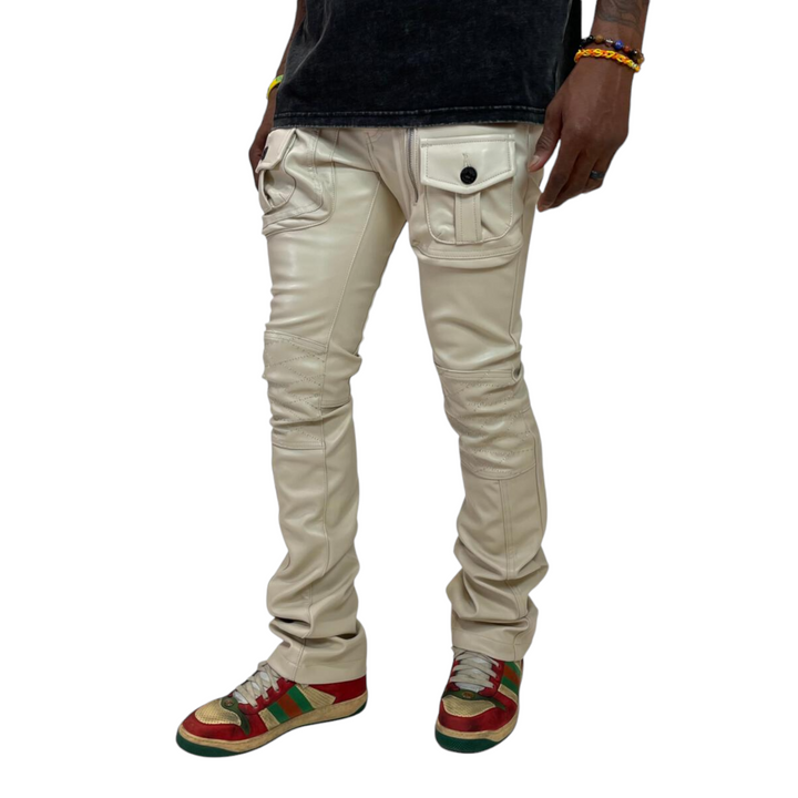 Motive Denim Vegan Leather Rider Pants Khaki