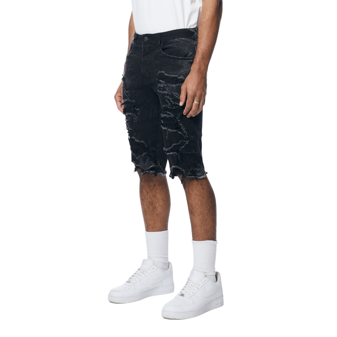 Smoke Rise Distressed Rip & Repair Denim Short Black