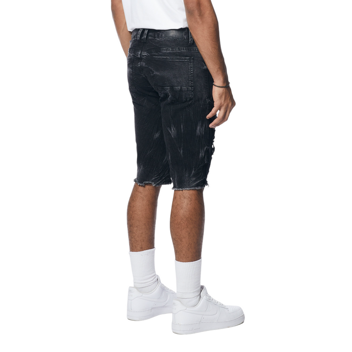 Smoke Rise Distressed Rip & Repair Denim Short Black