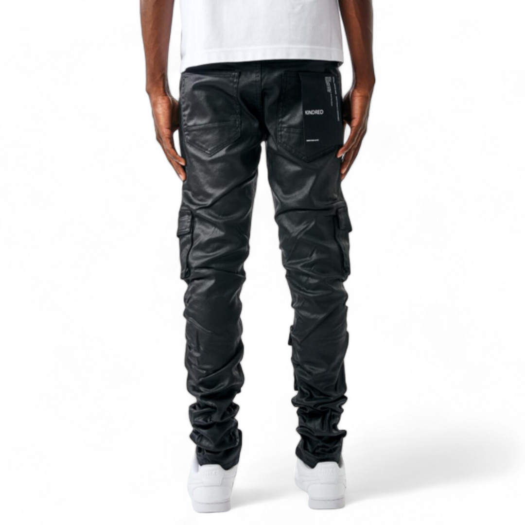 Kindred Stacked Black Coated Wax Jeans