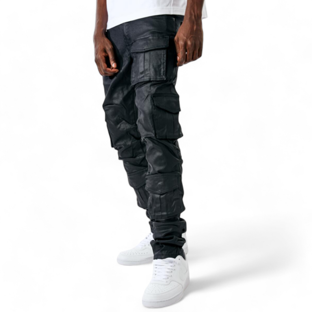 Kindred Stacked Black Coated Wax Jeans