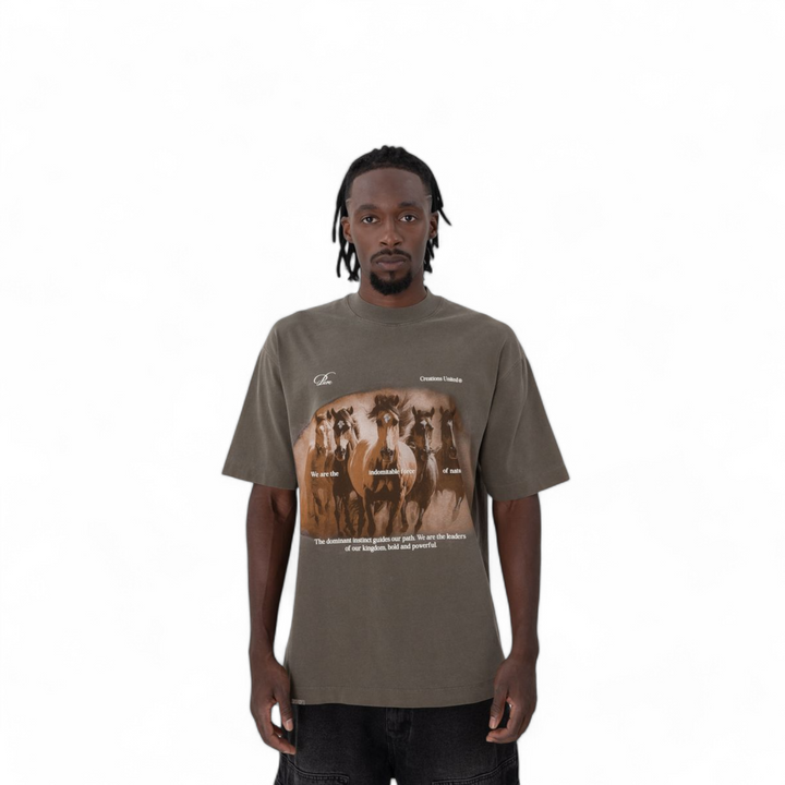 Pure Uncontrolled Horses Tee Olive