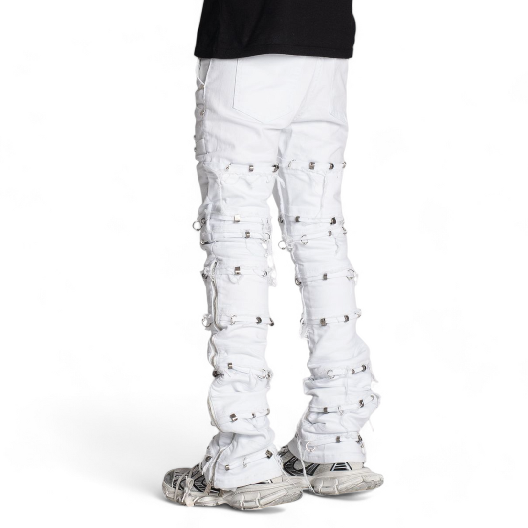 Guapi Ghost White Stacked Piercing Denim