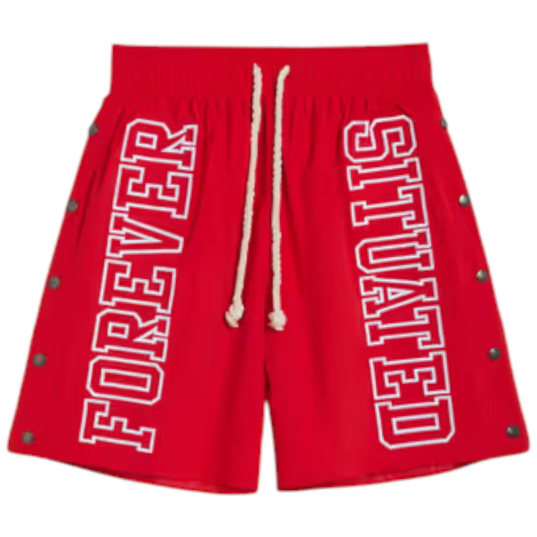 Forever Situated Nylon Track Shorts Red